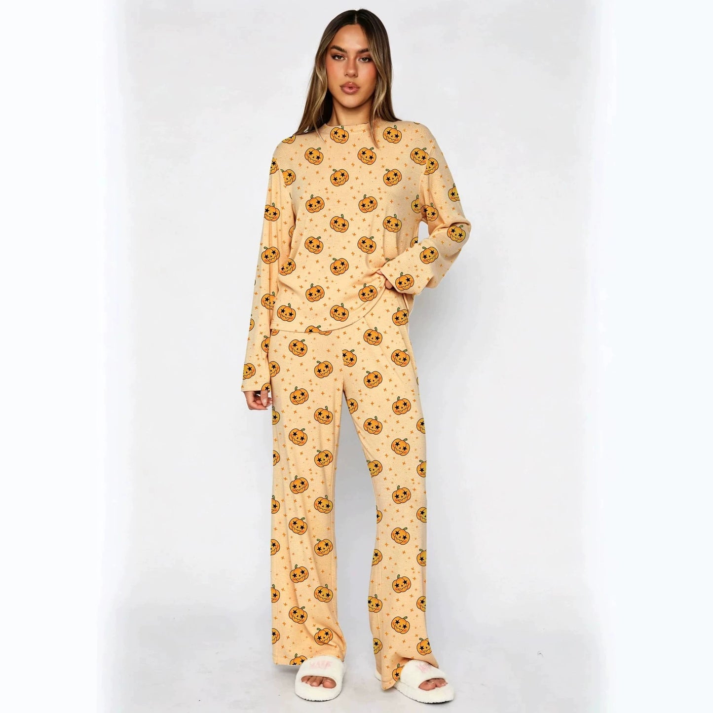 Halloween Pumpkin Print Pajama Set Long Sleeve