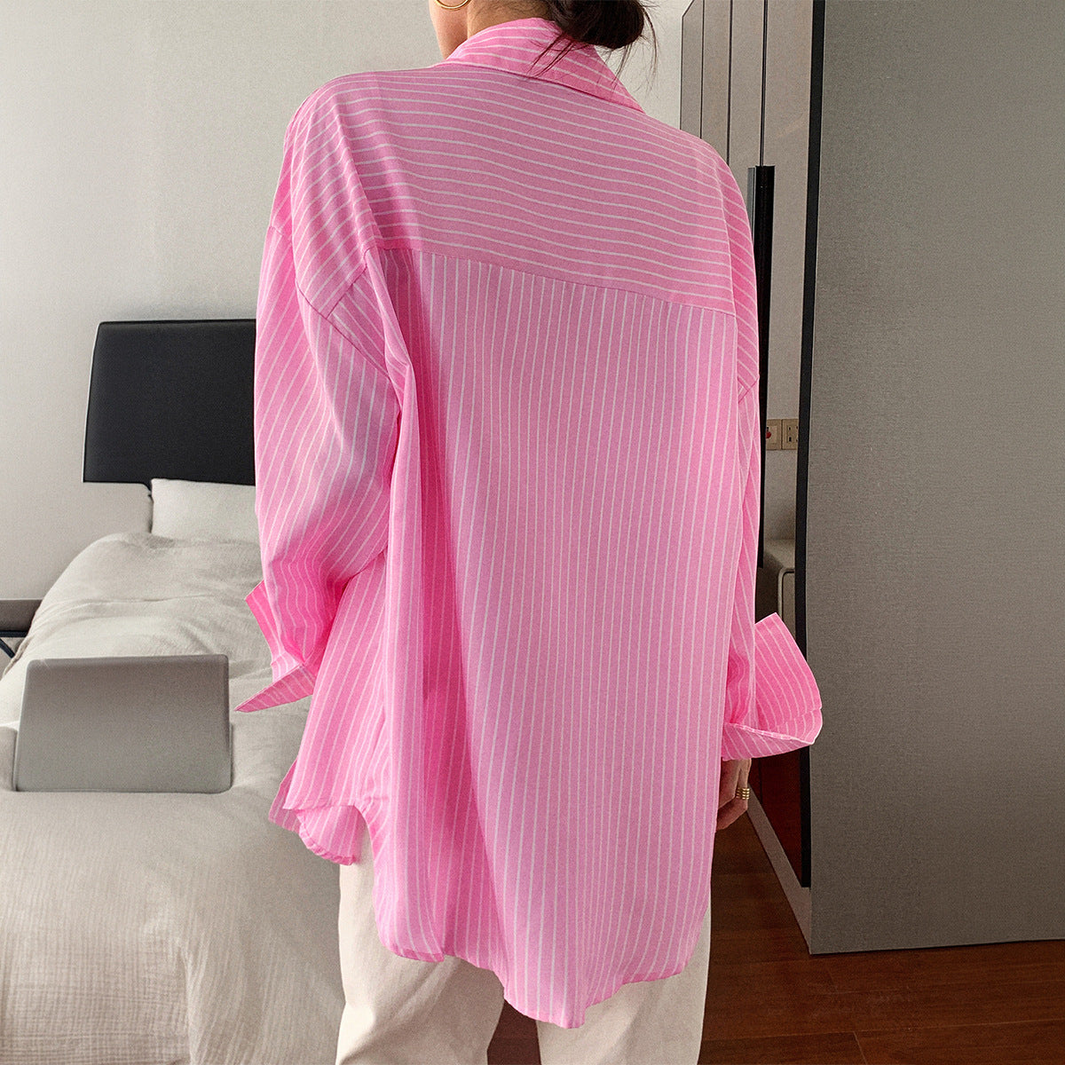 Pink Striped Oversized Button Down Shirt