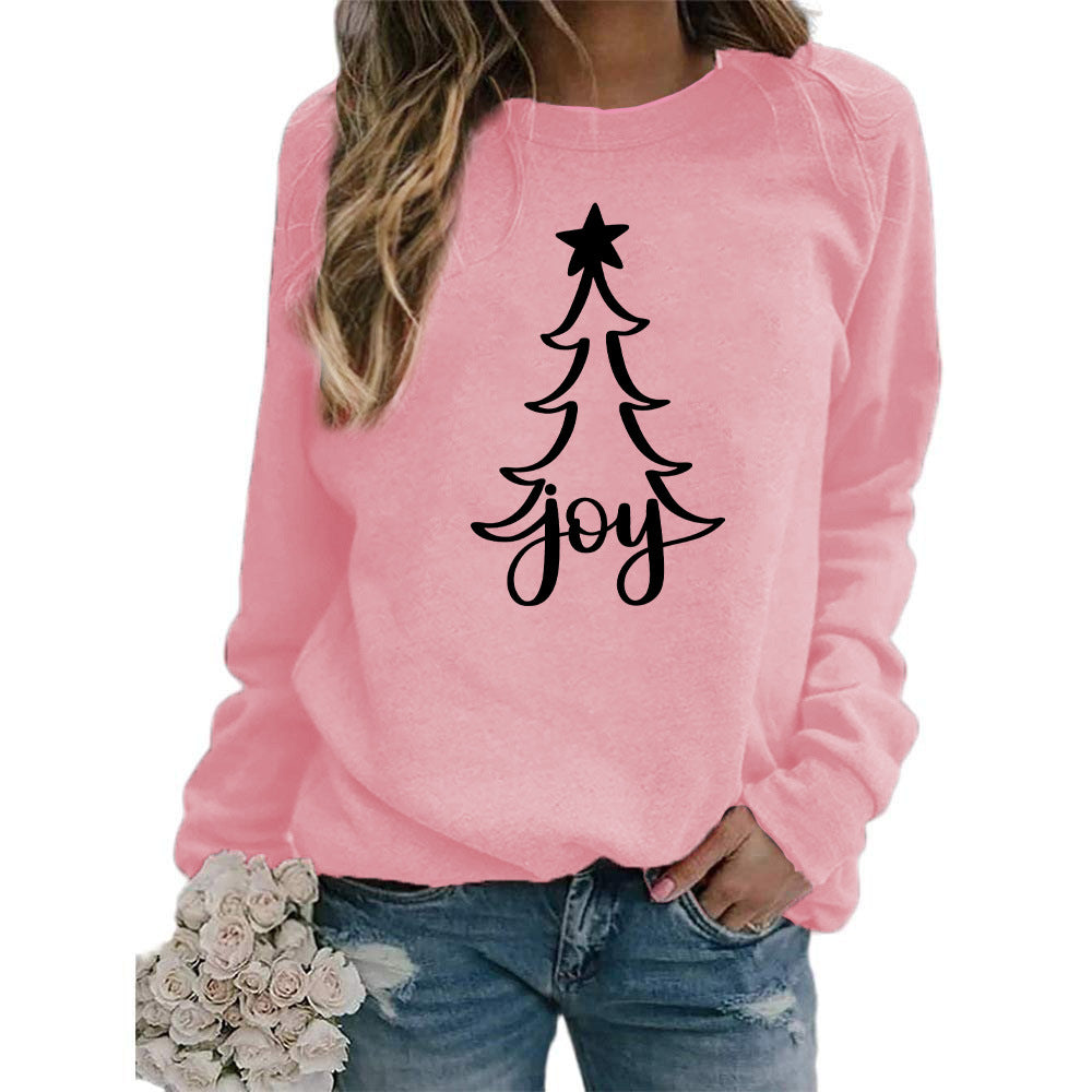 Womens Christmas Joy Tree Graphic Crewneck Sweatshirt