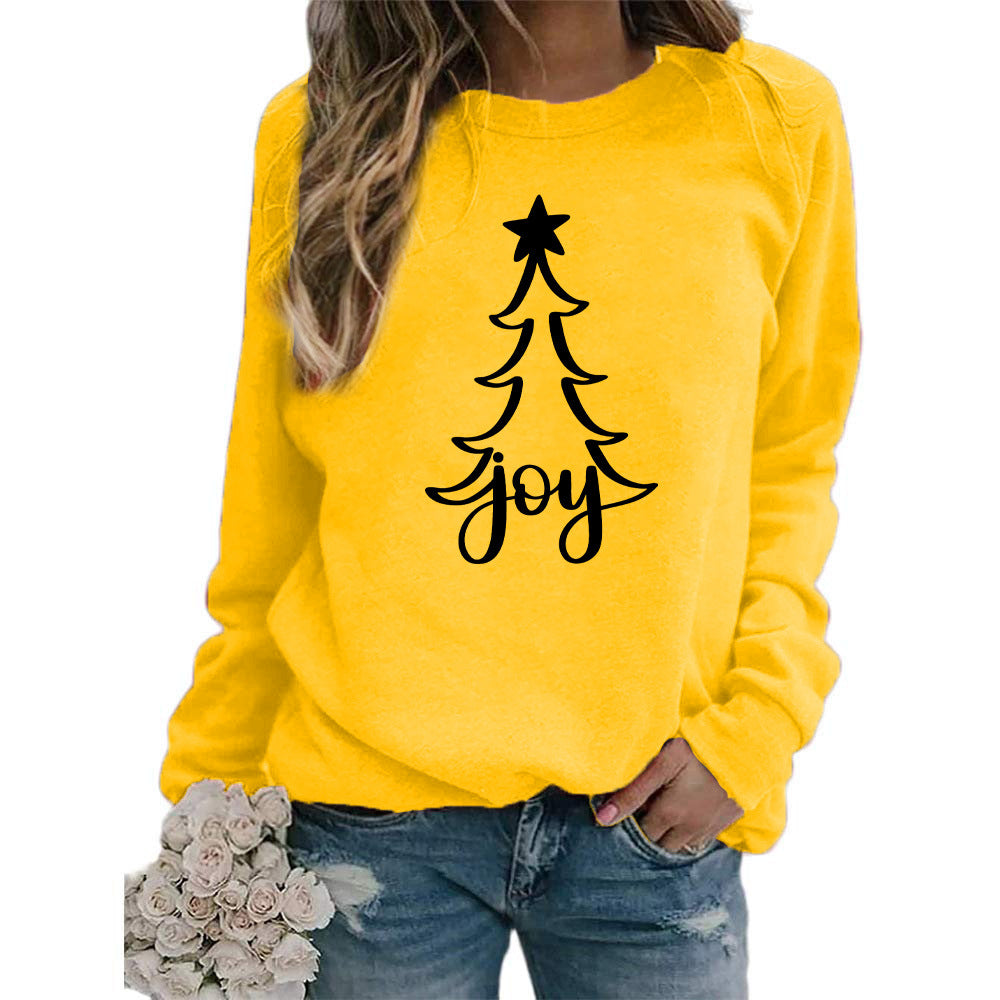 Womens Christmas Joy Tree Graphic Crewneck Sweatshirt