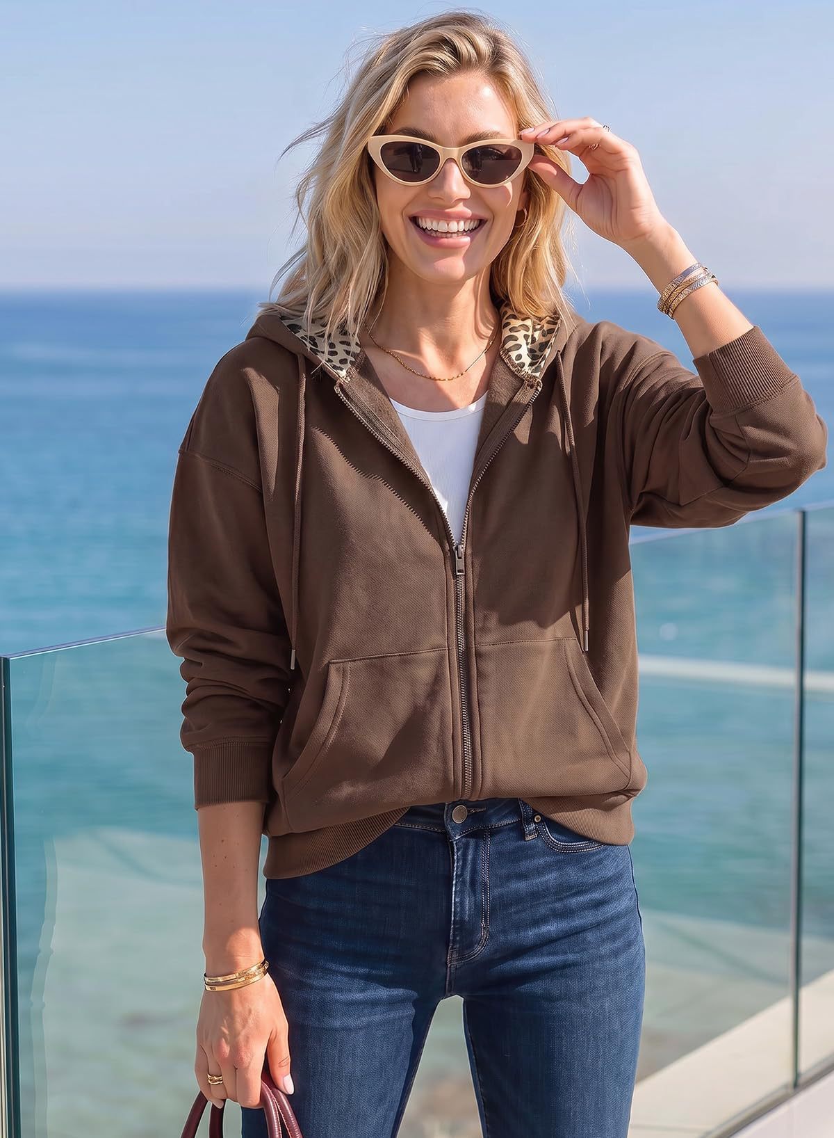 Women's Oversized Leopard Zip Up Hoodie