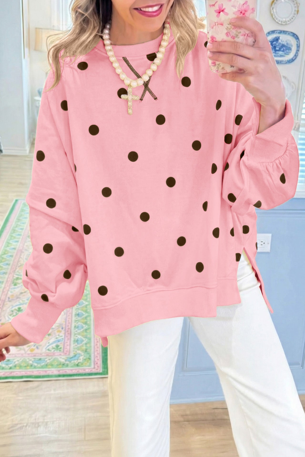 Custom Polka Dot Oversized Sweatshirt Womens Casual Pullover