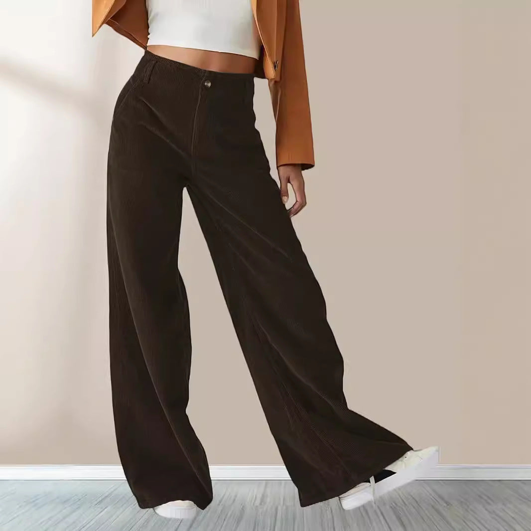 Velvet Straight Leg Pants High Waist Casual Long Trousers