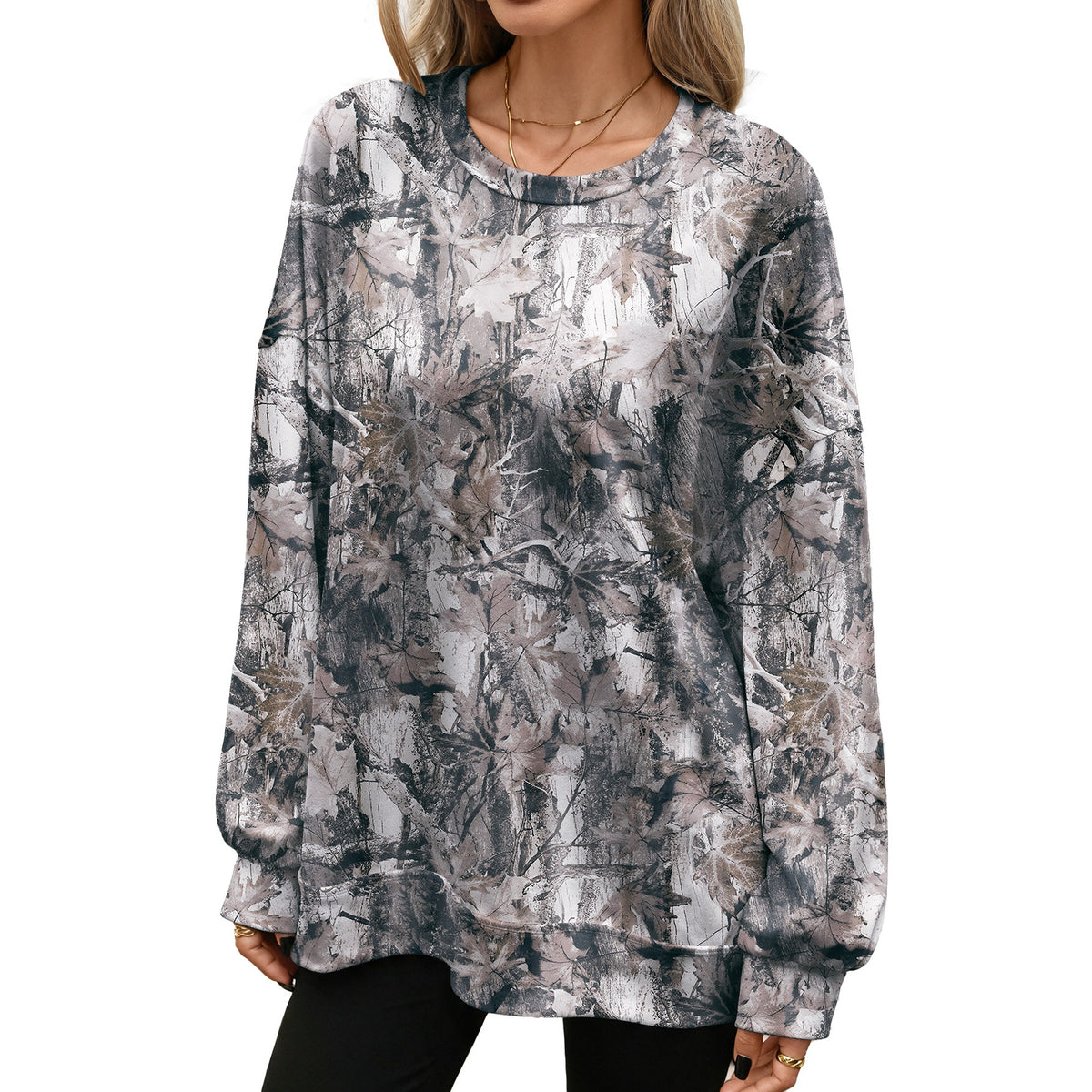 Women's Oversized Camo Crewneck Long Sleeve Sweatshirt
