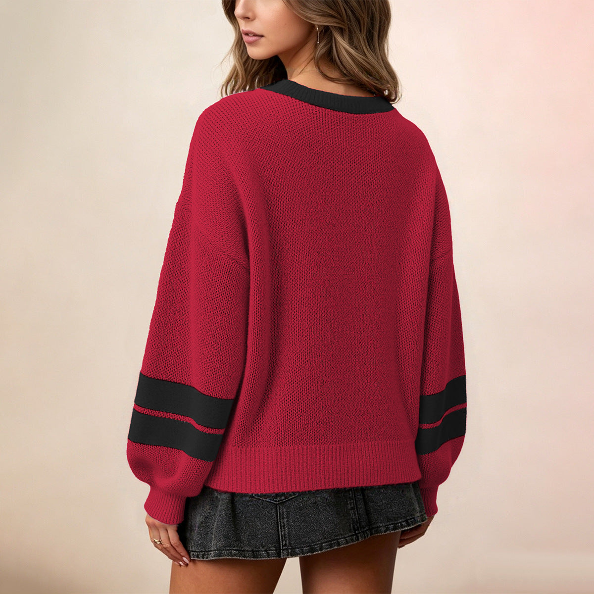 Valentine Heart Sweater Women Oversized Color Block Knit