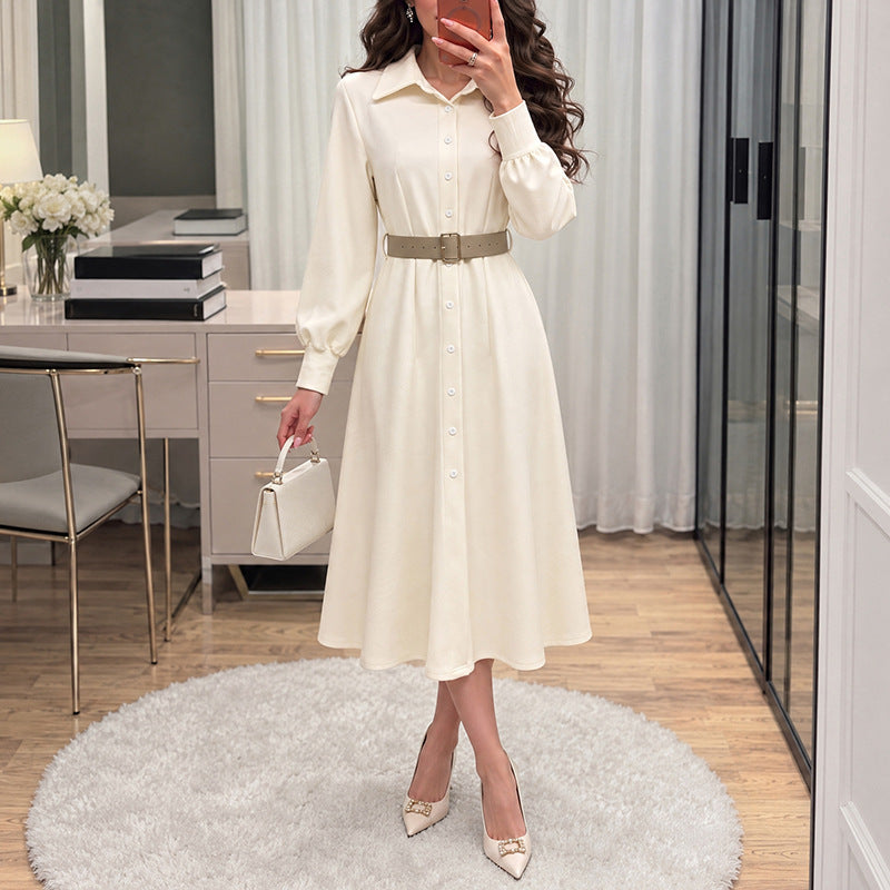 Women's Button Down Shirt Dress Long Sleeve Midi Belted