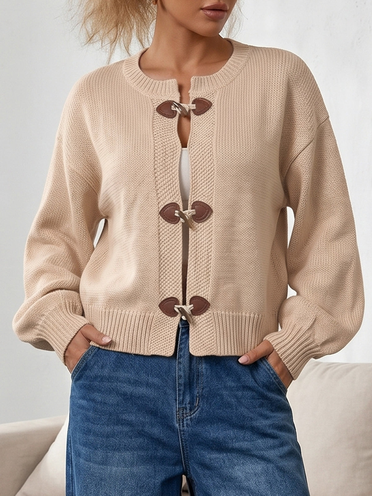 Women's Toggle Button Chunky Knit Cardigan Sweater