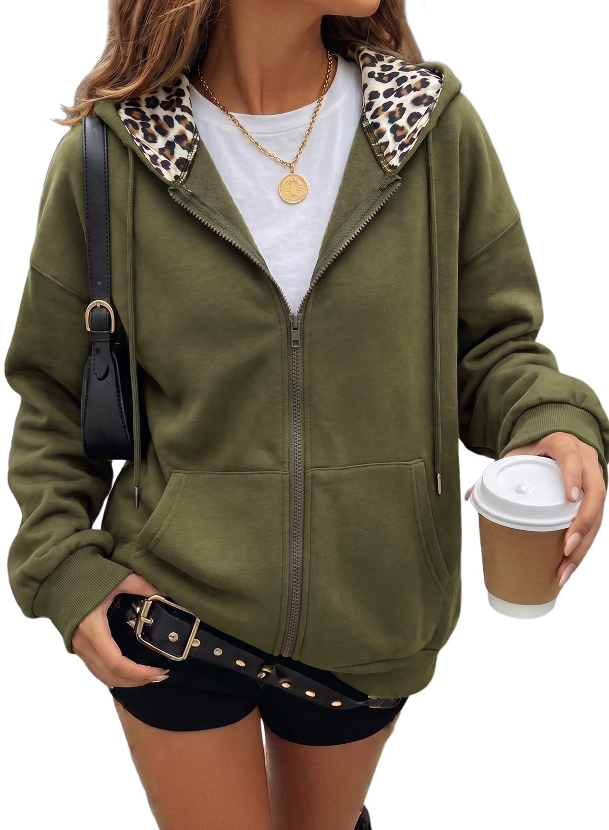 Women's Oversized Leopard Zip Up Hoodie