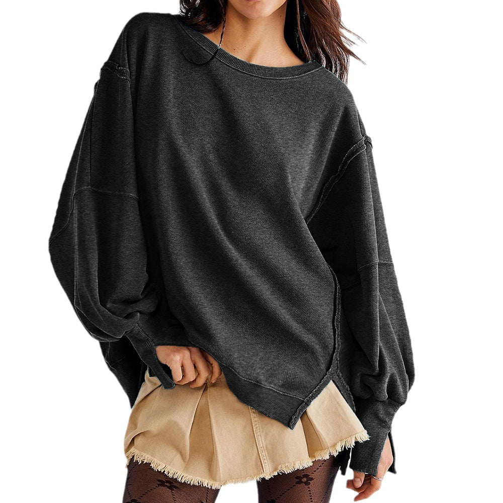 Oversized Crew Neck Long Sleeve Casual Knit Sweatshirt Top