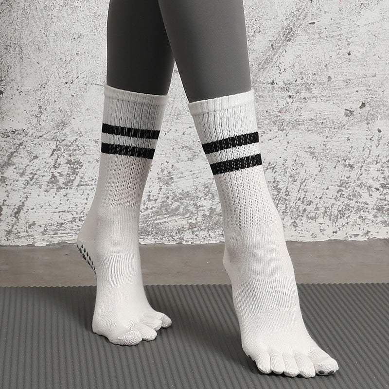 Women Mid Calf Pilates Toe Socks Non Slip Cotton Grip