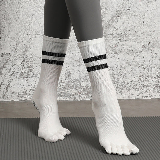 Women Mid Calf Pilates Toe Socks Non Slip Cotton Grip