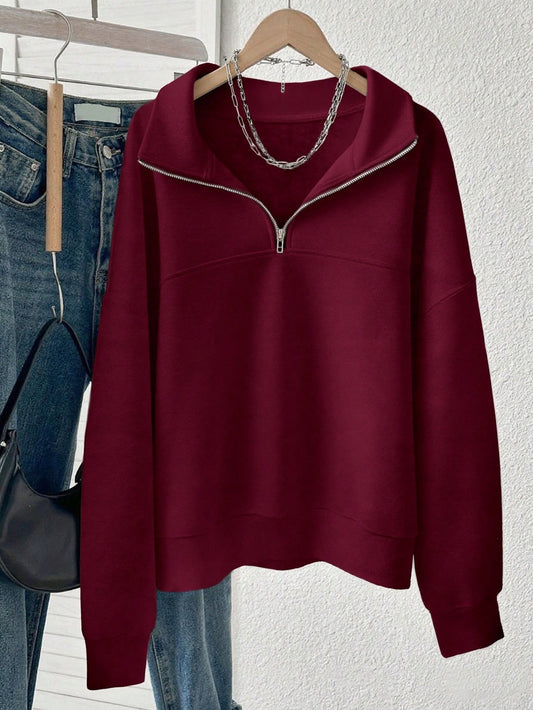 Solid Fleece Sweatshirt Casual Half Zip Oversized