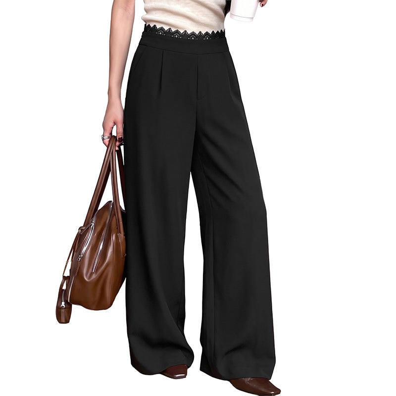 Women's High Waist Lace Trim Wide Leg Pants