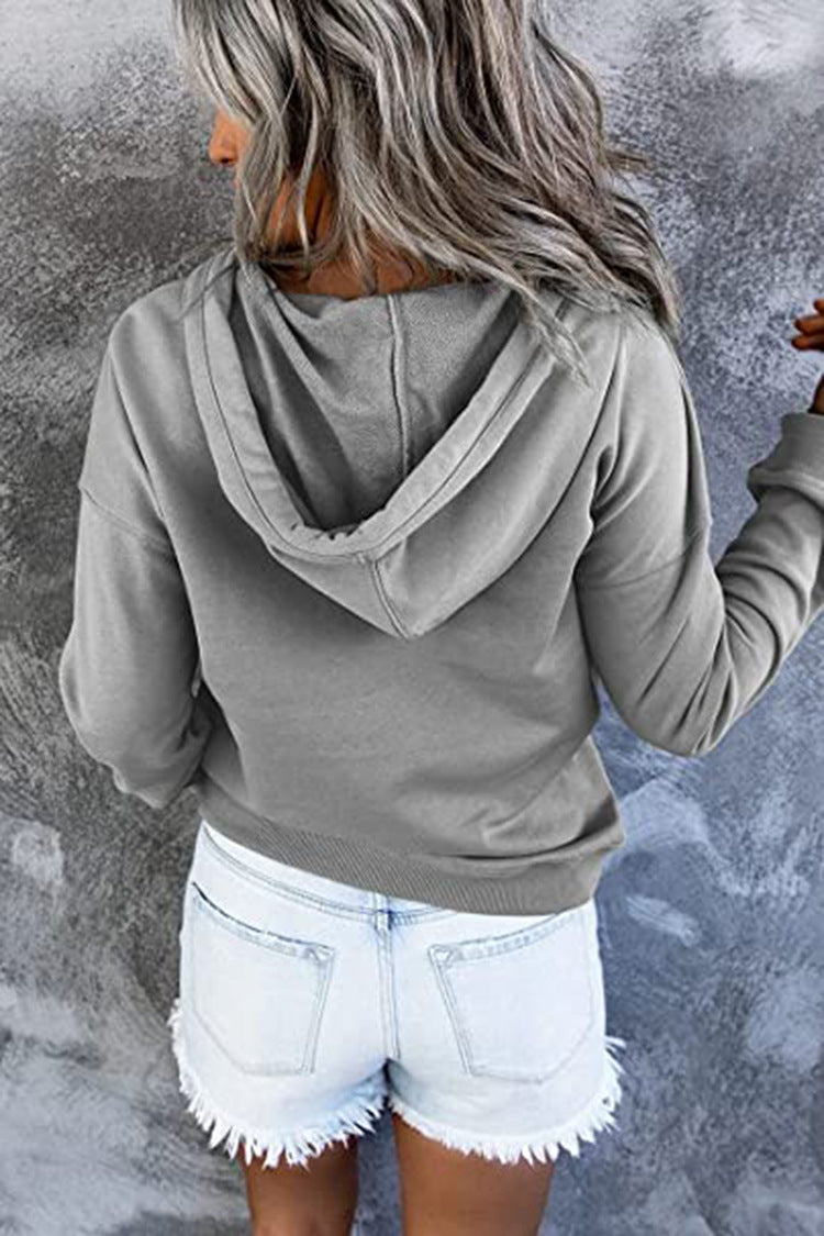 Women's Oversized Henley Hoodie Drawstring Pocket Pullover