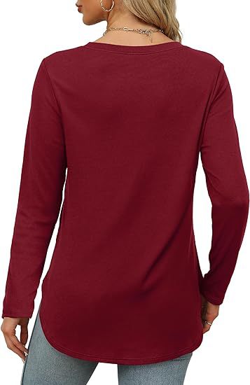 Women's Casual Long Sleeve Tunic Top Round Neck Side Slit