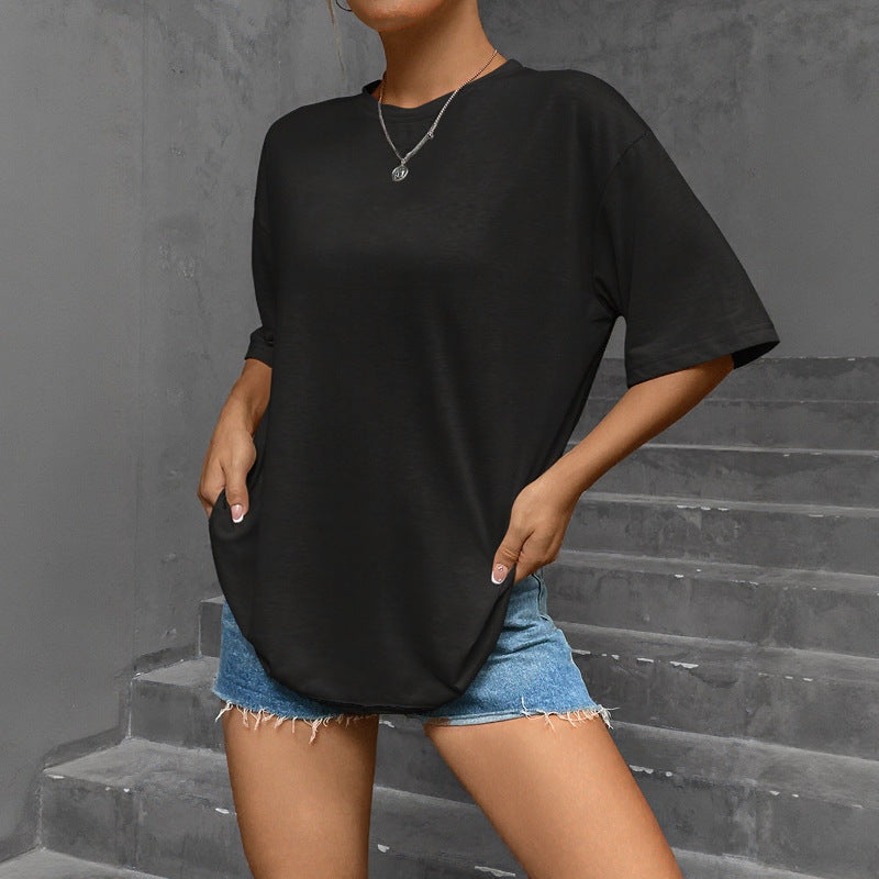Oversized Black Cotton Crewneck Short Sleeve T Shirt