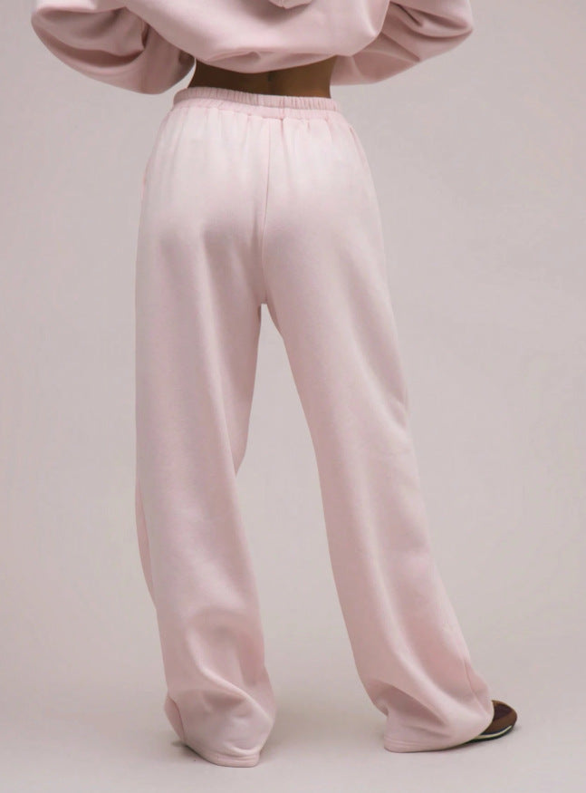 Pink Hooded Sweatshirt Wide Leg Pants Set