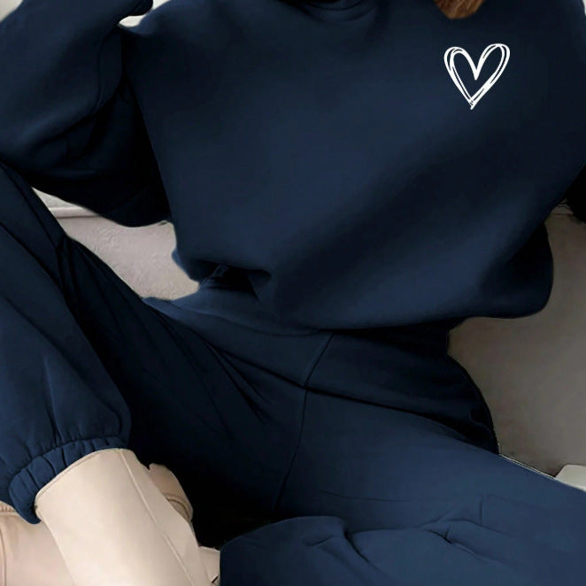 Heart Embroidered Hoodie Jogger Pants Set