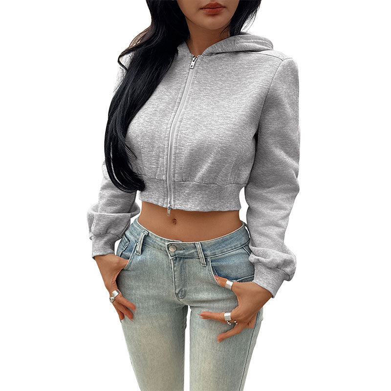 Trendy Y2K Zip Up Crop Hoodie for Women Fall Street Style