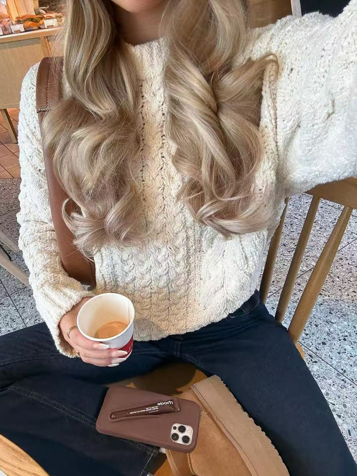 Women's Oversized Cable Knit Crew Neck Sweater
