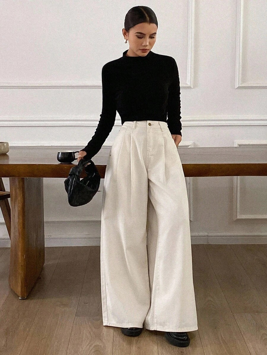 Women's High Waisted Wide Leg Baggy Jeans Casual Cotton