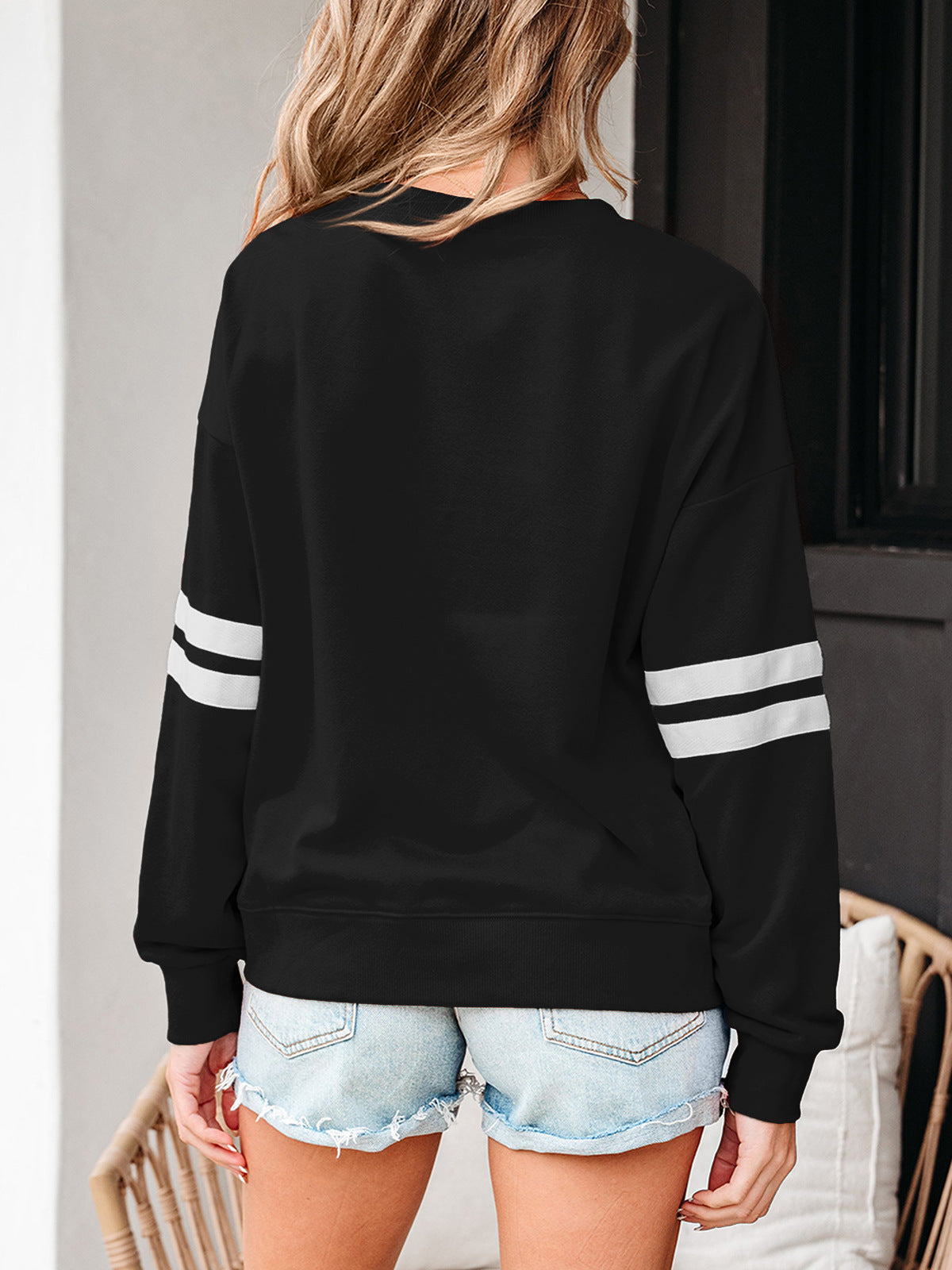 Stripe Varsity Sweatshirt Women Oversized Casual Top