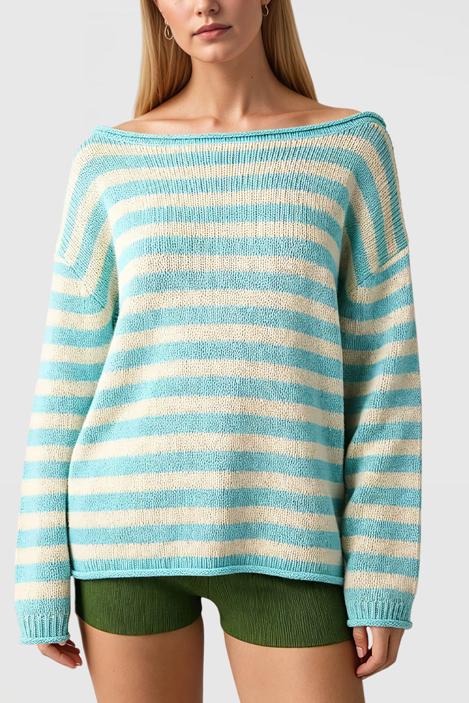 Striped Oversized Crew Neck Knit Sweater Casual Pullover