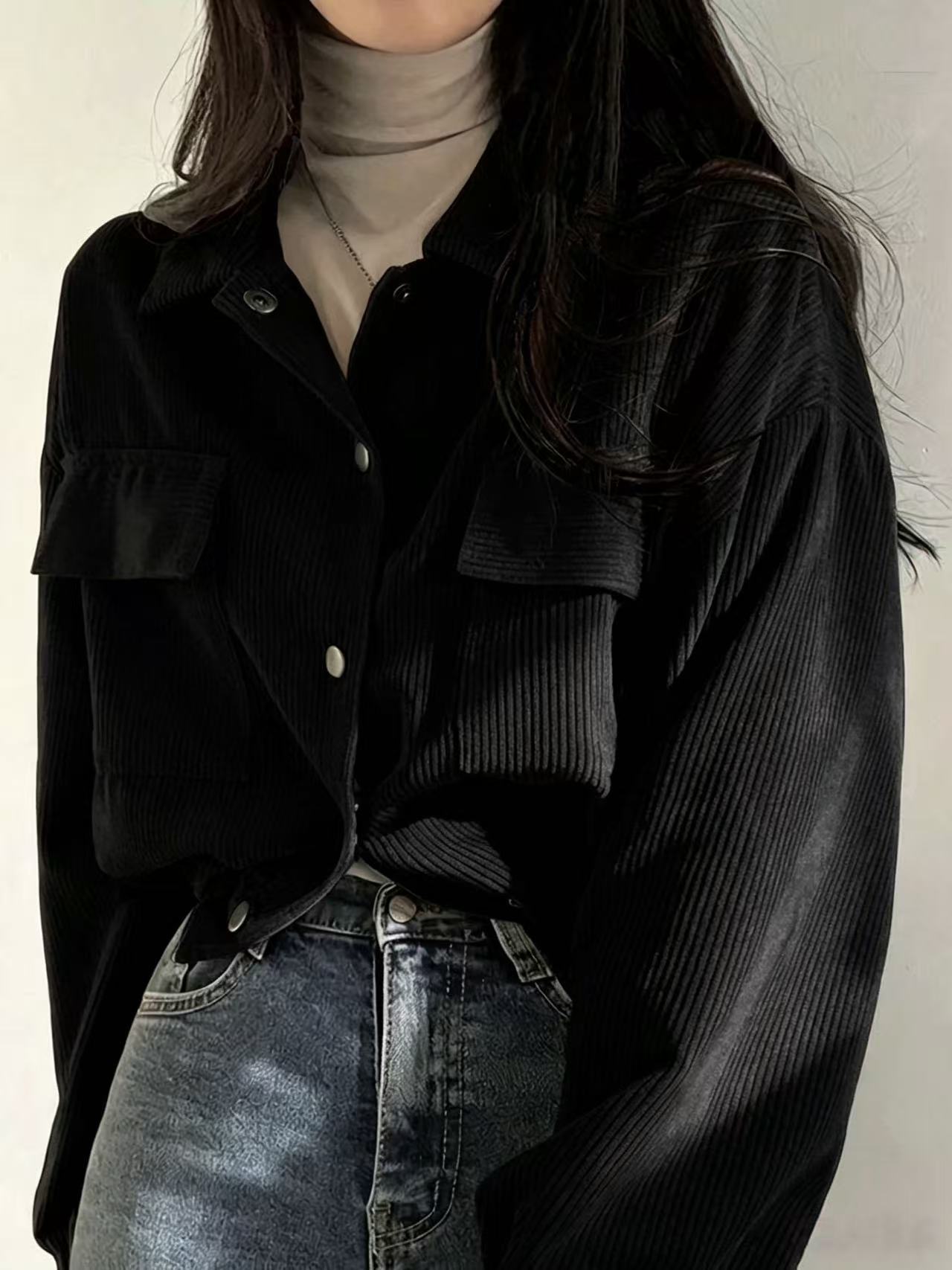 Cropped Corduroy Shacket Drawstring Hem