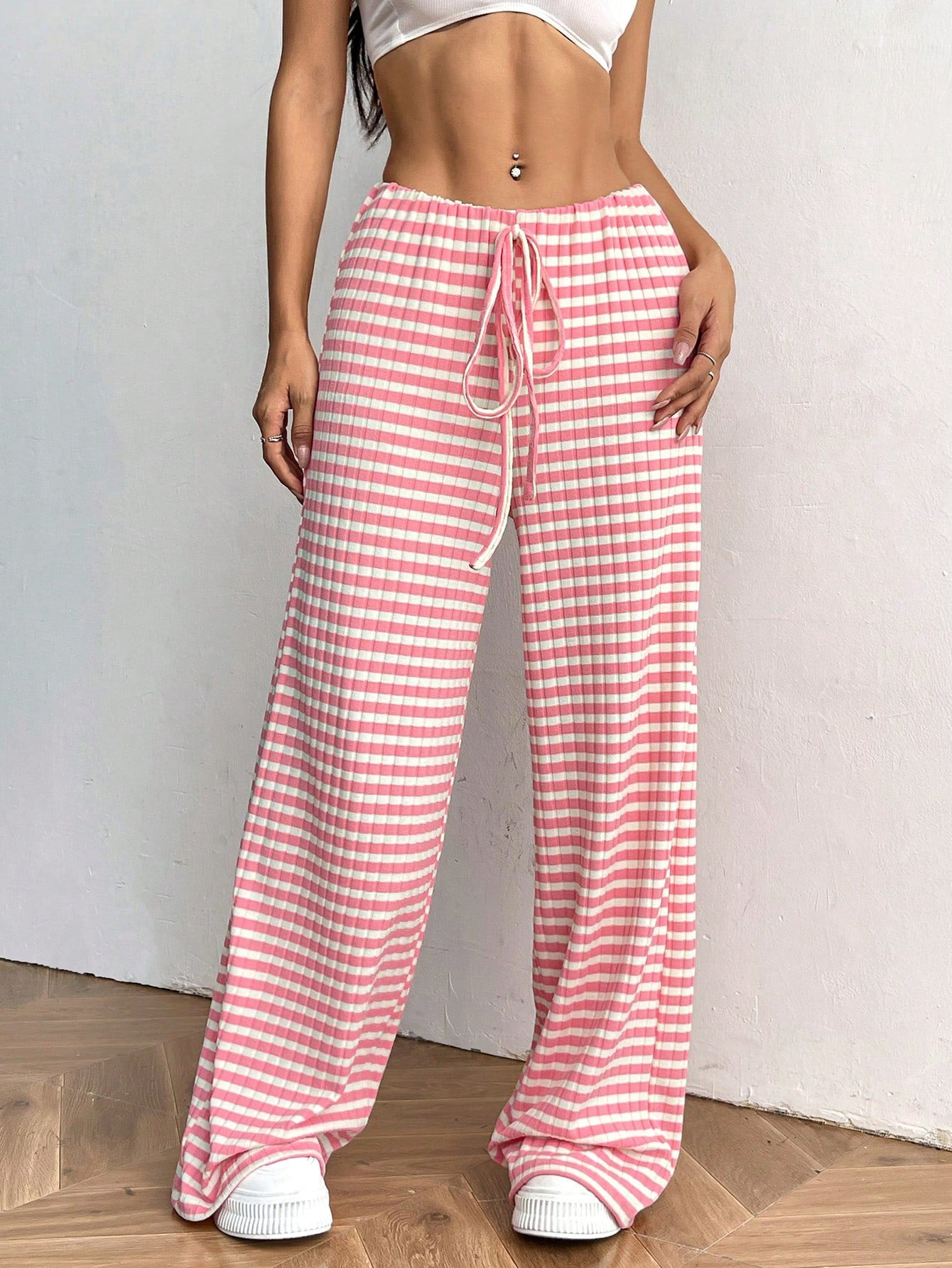 Women’s Striped Wide Leg Lounge Pants Drawstring Casual