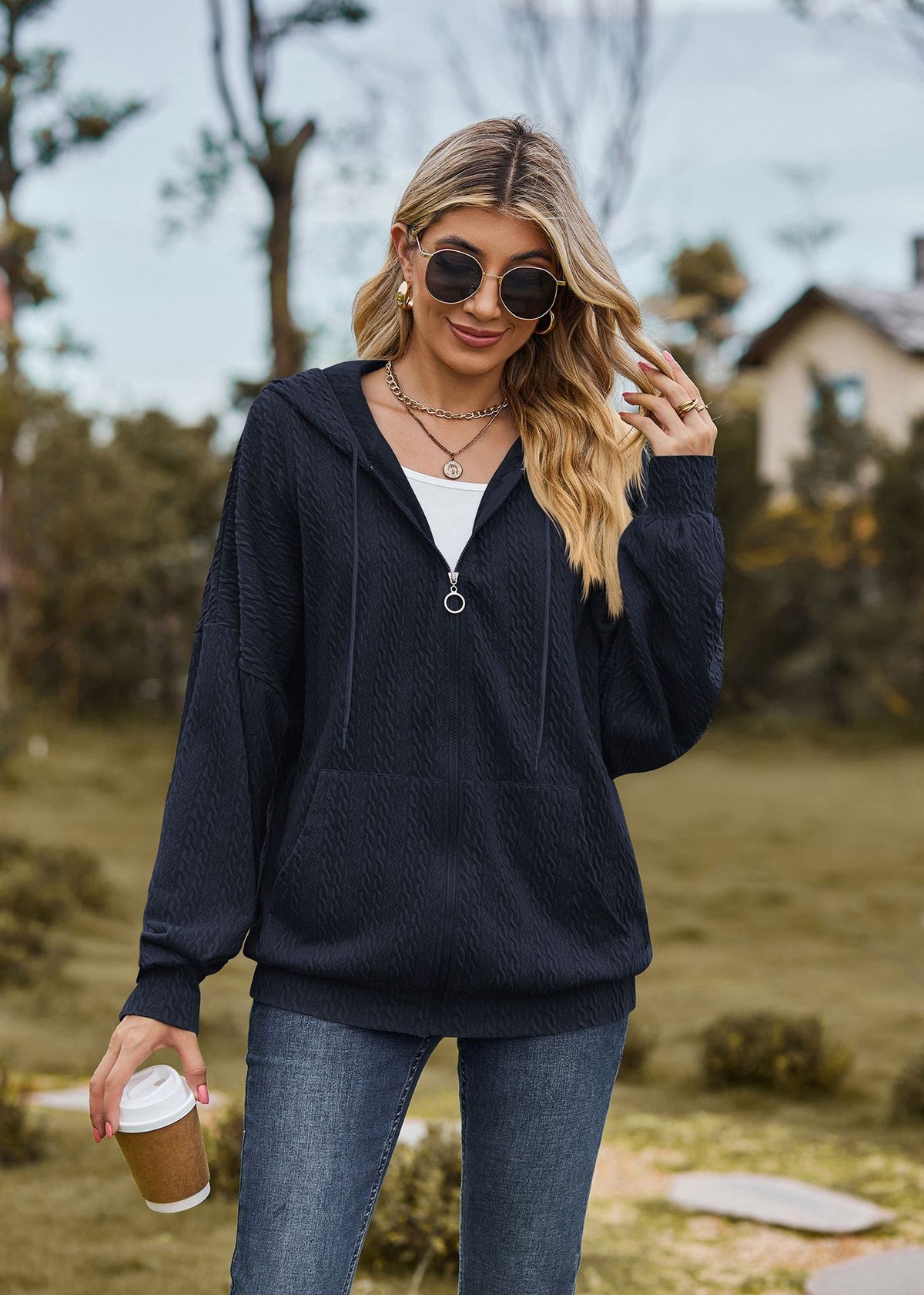 Womens Oversized Zip Up Hoodie Jacket with Pockets