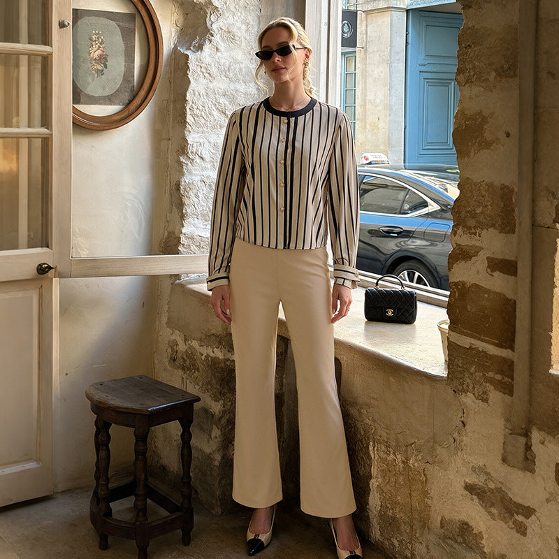 Striped Two Piece Set Button Shirt Wide Leg Pants