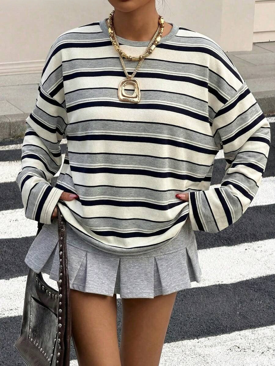 Women’s Striped Long Sleeve Tee Loose Fit Casual Top