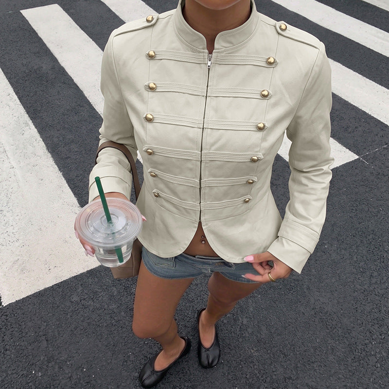 Women's Vintage Military Cropped Zip Jacket