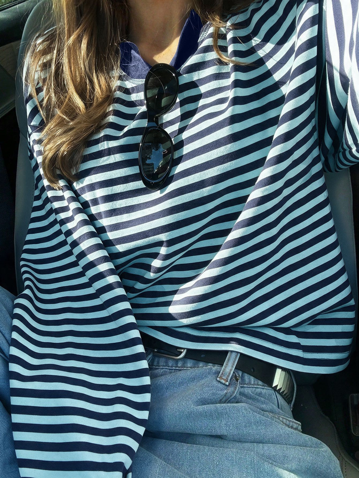 Women's Oversized Striped Long Sleeve Pocket T-Shirt