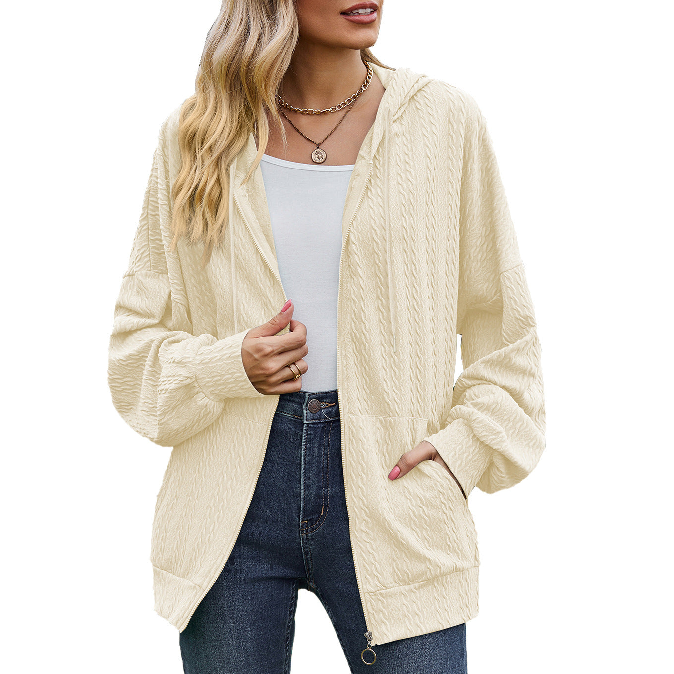 Womens Oversized Zip Up Hoodie Jacket with Pockets