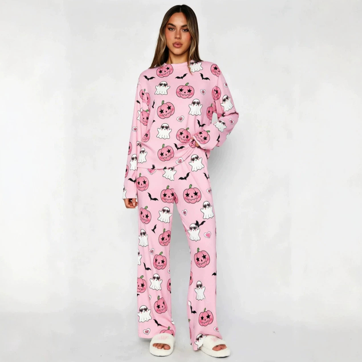 Halloween Pumpkin Print Pajama Set Long Sleeve