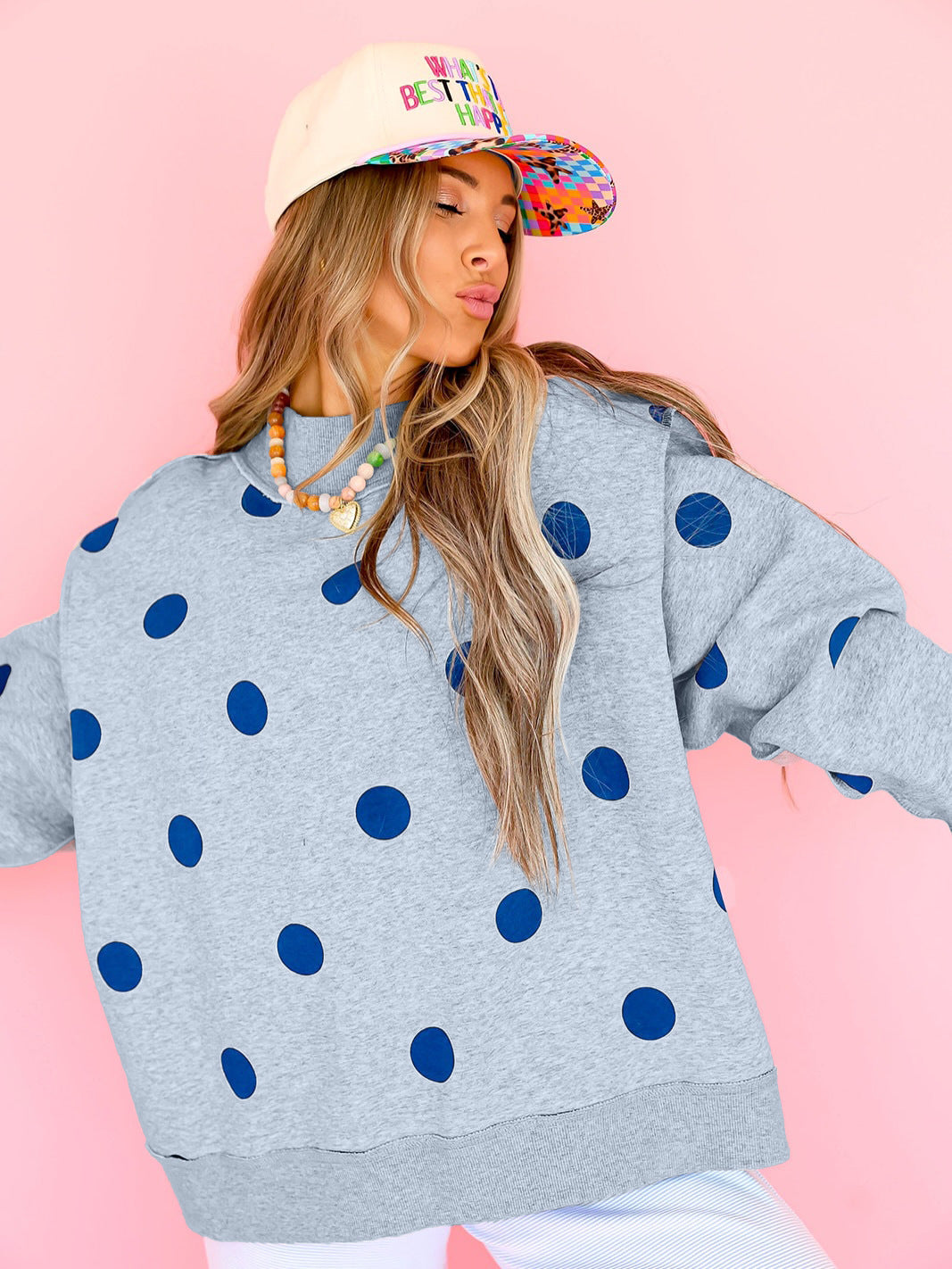 Womens Polka Dot Fleece Mock Neck Sweatshirt
