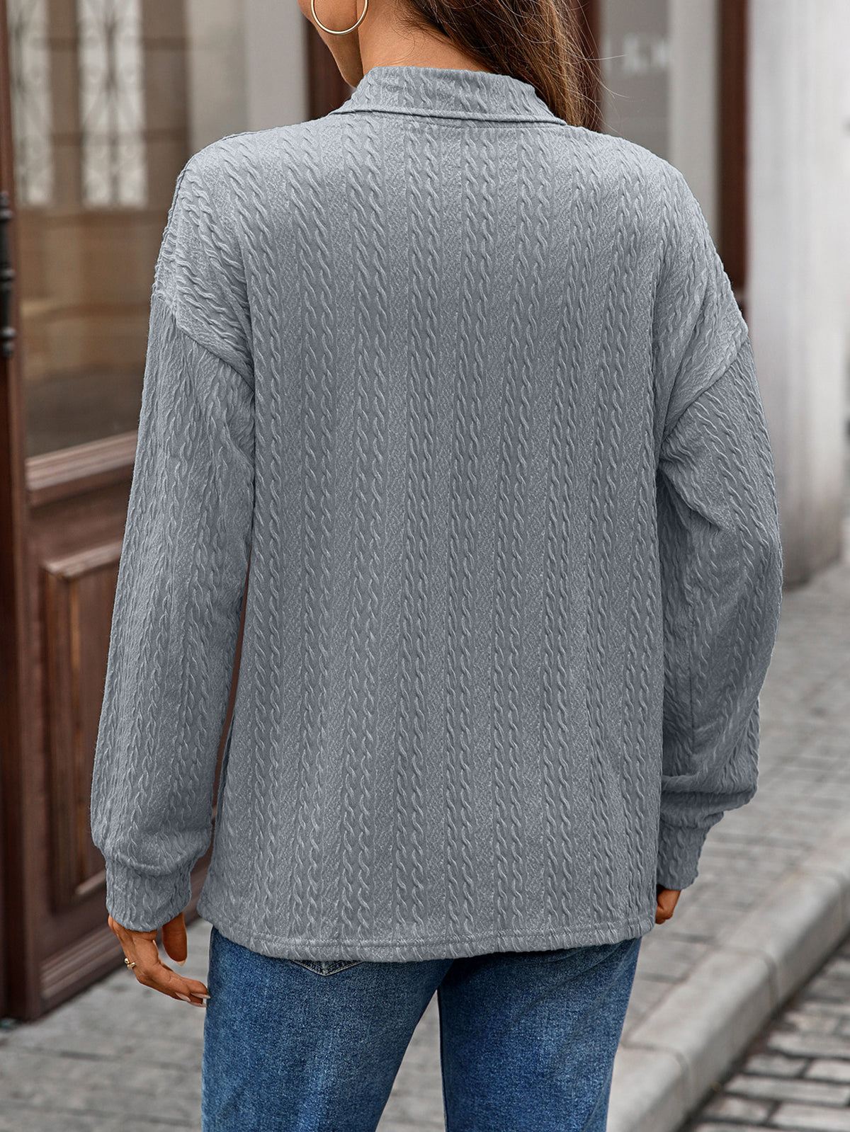 Women's Collared Long Sleeve Solid Pullover Top