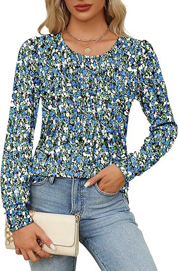 Solid Cotton Top Casual Pleated Puff Sleeve