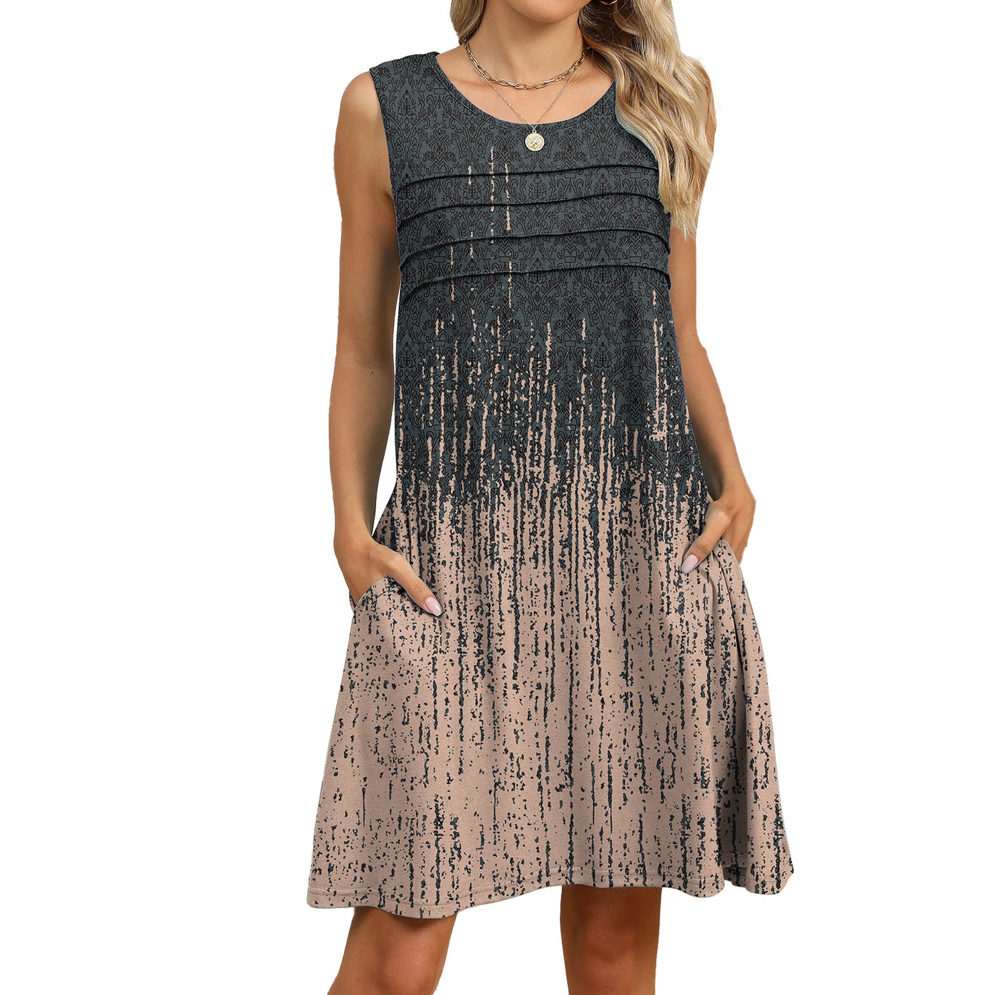 Loose Fit Scoop Neck Sundress with Graphic Print