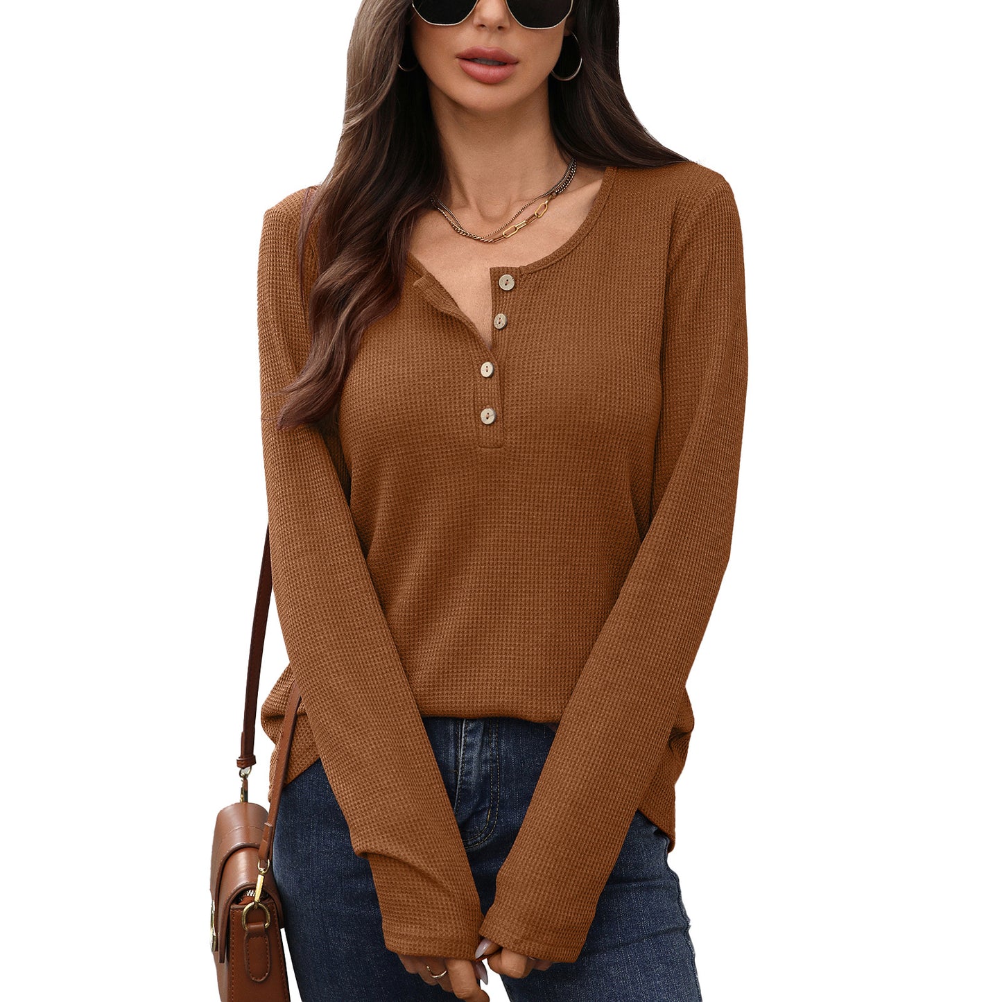 Pure Color Button Neck Hoodie Pullover | Casual Long Sleeve Top