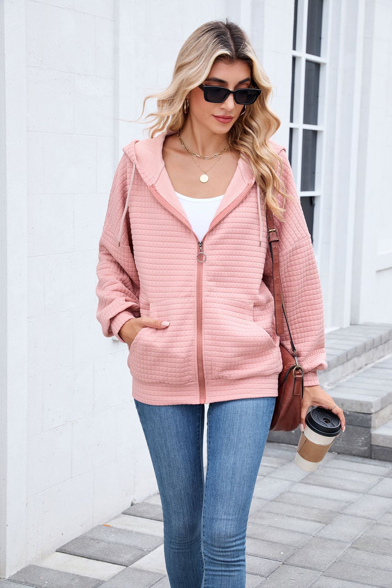 Quilted Zip-Up Hoodie Jacket | Casual Long Sleeve Sweatshirt