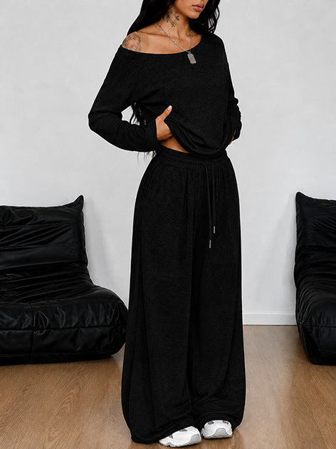 Women's Off Shoulder Wide Leg Two Piece Lounge Set