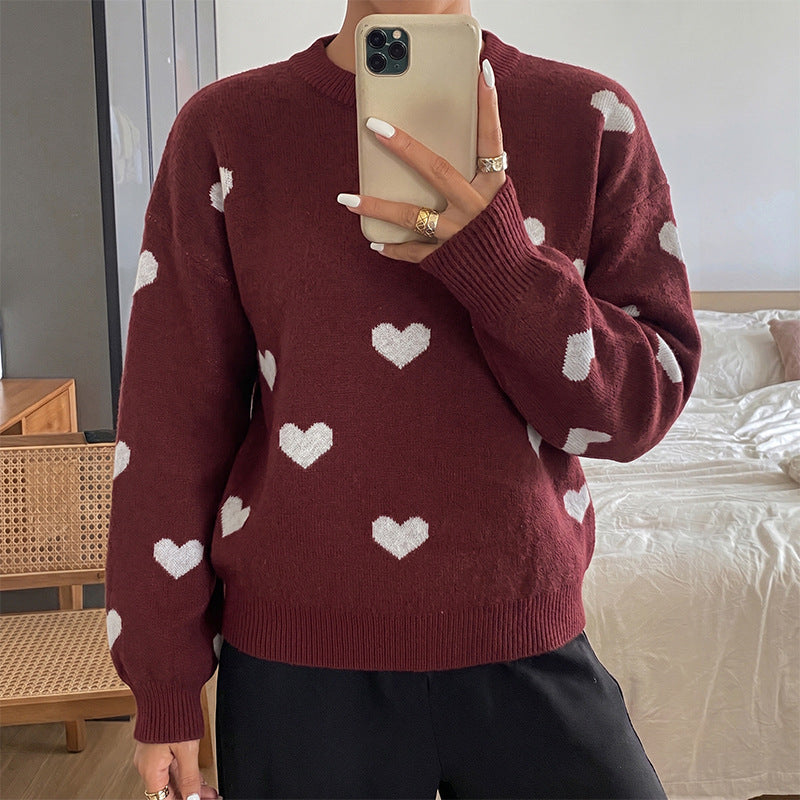 Heart Pattern Acrylic Sweater Vintage Oversized Style