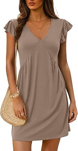 V Neck Flutter Sleeve Ruched Mini Dress for Women