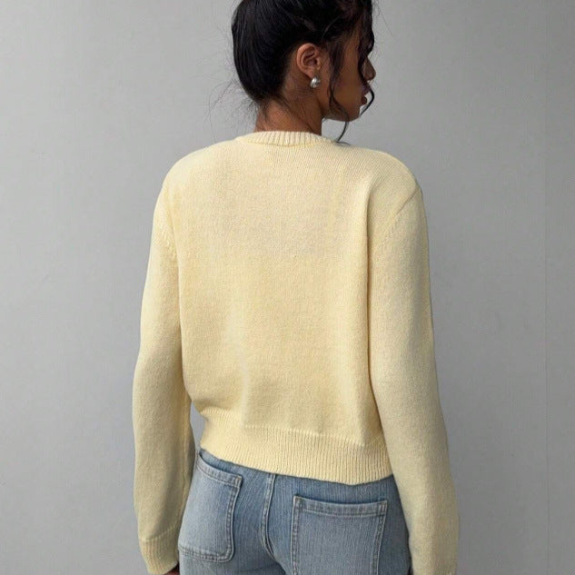 Butter Yellow Cropped Button Knit Cardigan