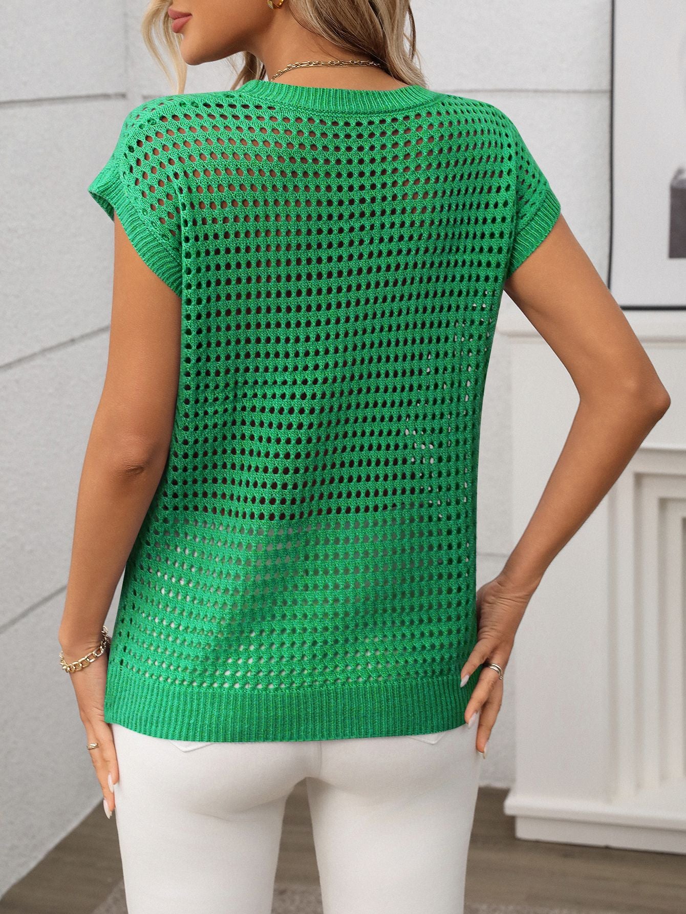 2025 Summer Round Neck Hollow Out Sun Protection Knitted Sweater Cowl