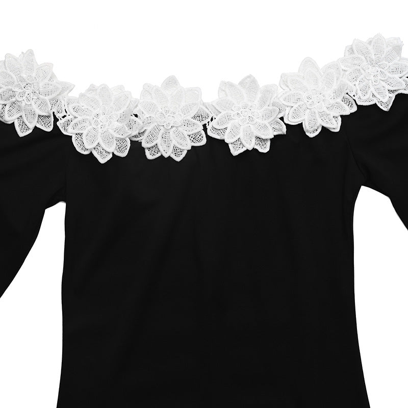 Floral Applique Off Shoulder Mermaid Maxi Dress