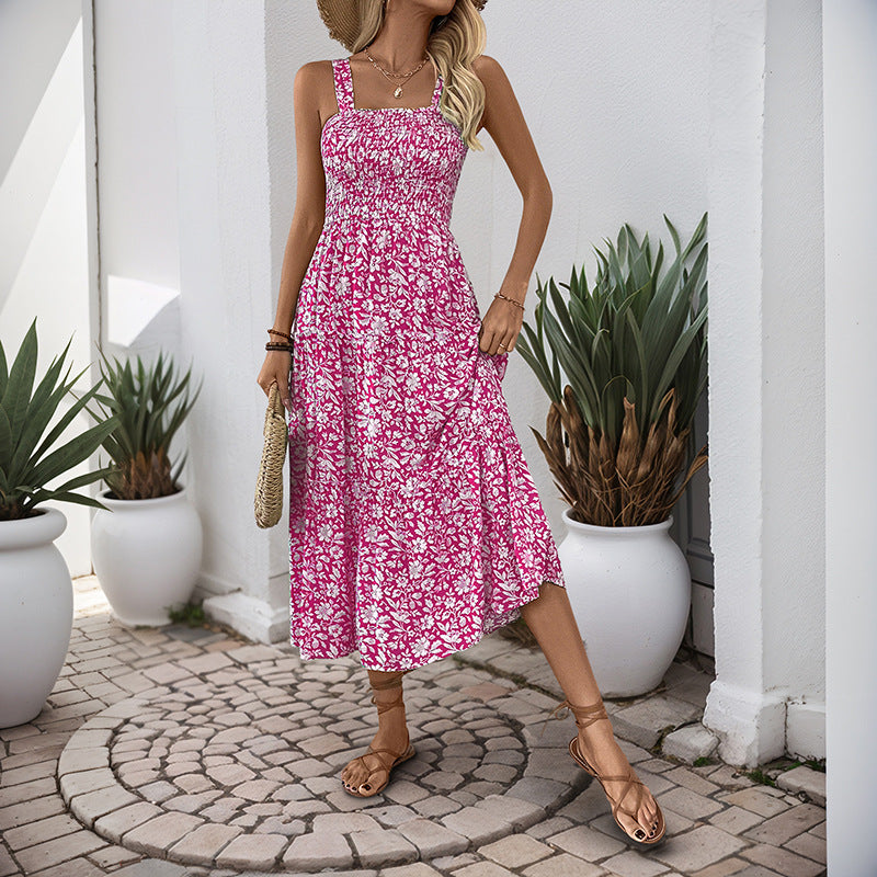 Women’s Floral Smocked Square Neck Maxi Dress
