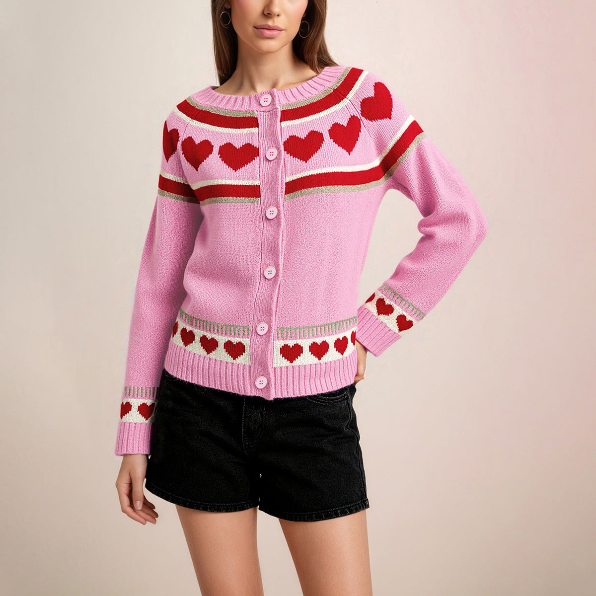 Vintage Heart Knit Cardigan Women Oversized Sweater